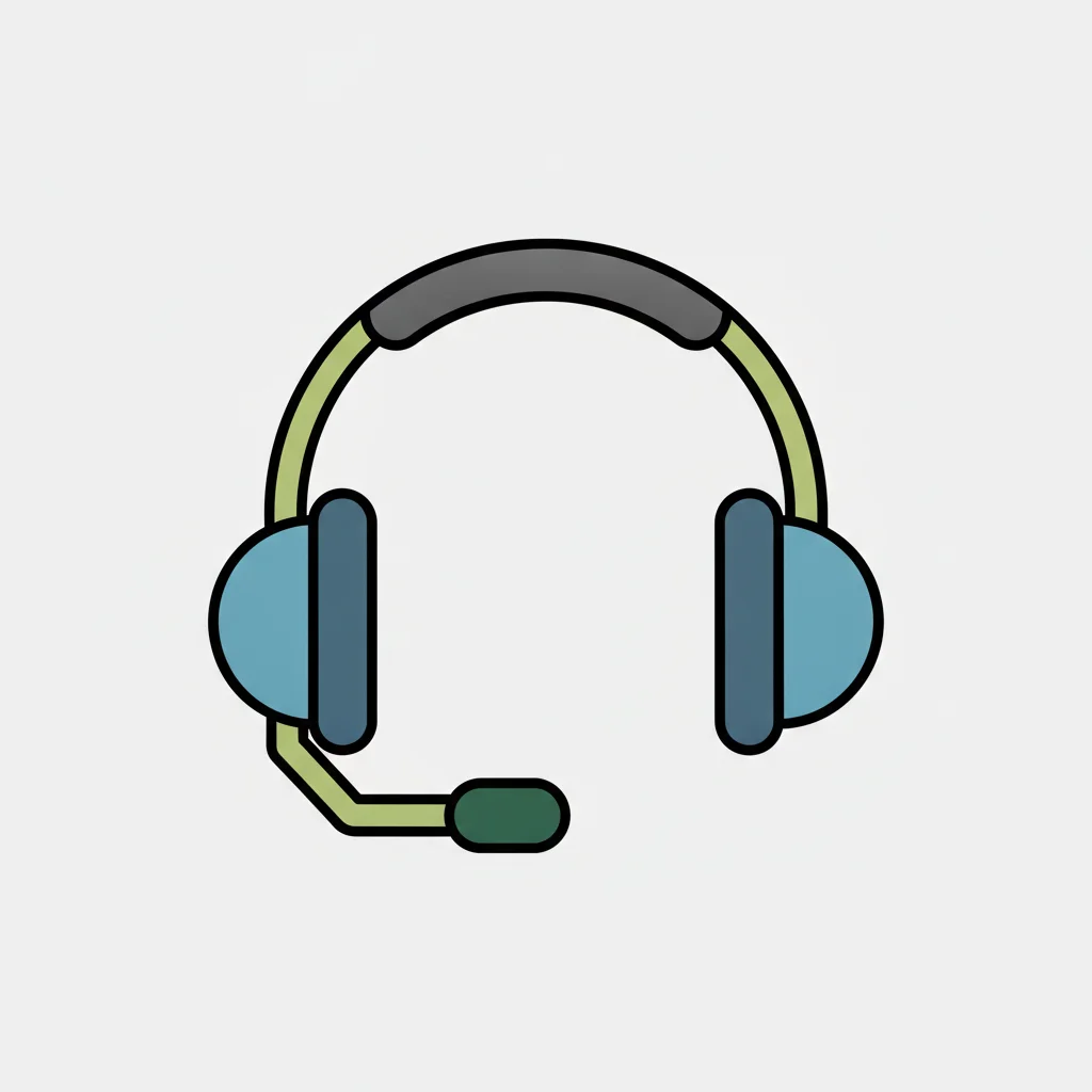 En ikon av ett headset, som symboliserar tillgänglig kundtjänst dygnet runt.
